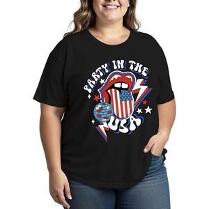 NIP Solatria Women's Sz 4XL Black Plus Party In USA 4th Of July Shirt Top